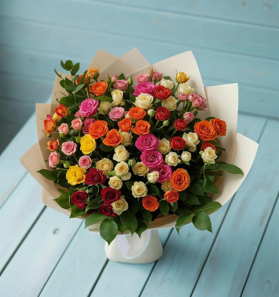 Букет Микс из разноцветных кустовых роз в Табунах