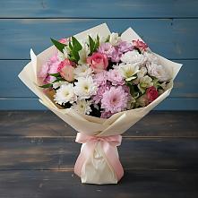 Букет цветов из:  Хризантемы, Альстромерии и Розы #REPLACE_PRED# Табунах